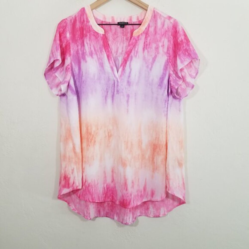 Torrid Tie-Dye Top Blouse Short Sleeves Pink Purple Size 0